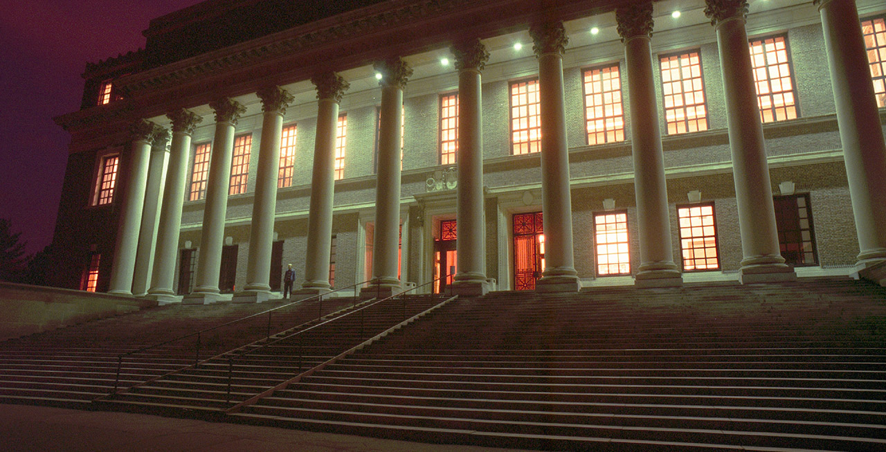Library exterior at night