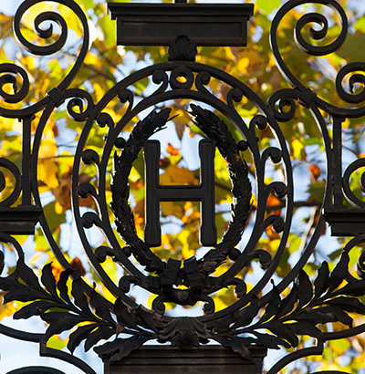a Harvard gate with a prominent H