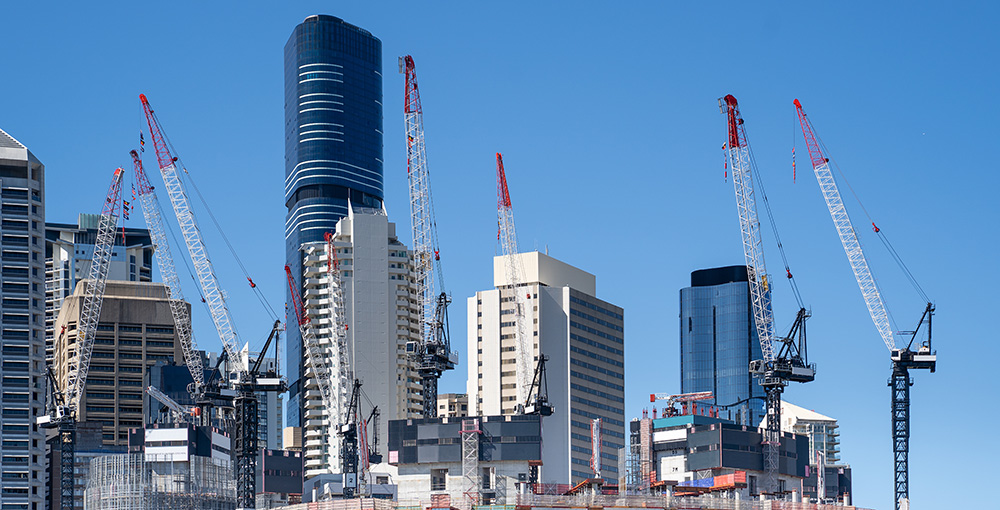 Brisbane, Australia construction cranes.