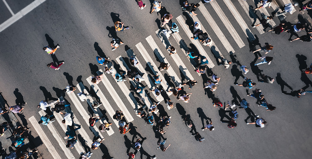 pedestrians crossing overhead view