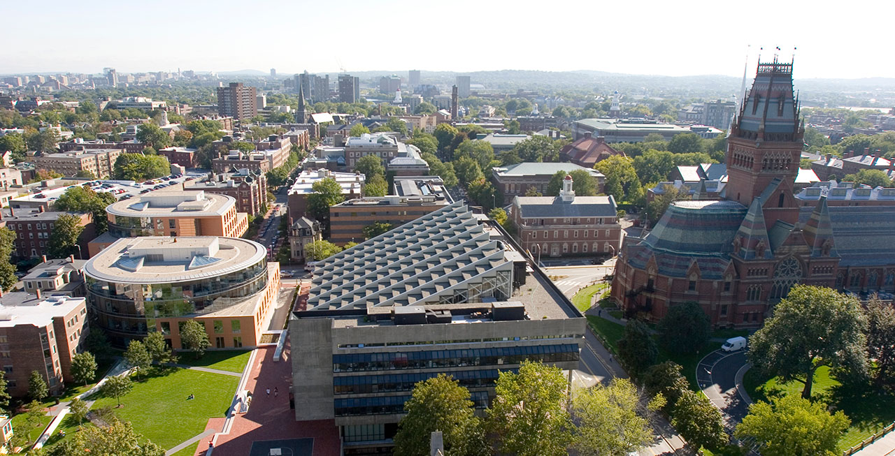 An overhead view of Harvard's campus