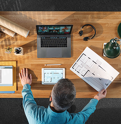 an image of an architect on a zoom call